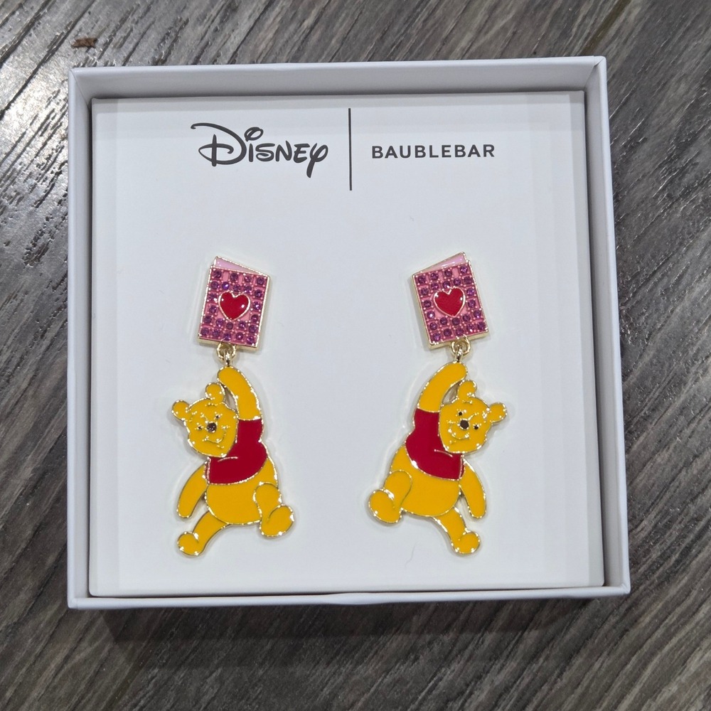Disney Baublebar Winnie the Pooh Heart Earrings‎ Dangle Cute Cartoon Valentines